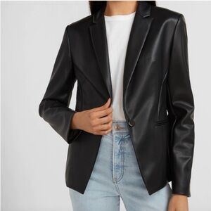 EXPRESS NWT Black Vegan Faux Leather Long Sleeve Blazer Jacket Size M